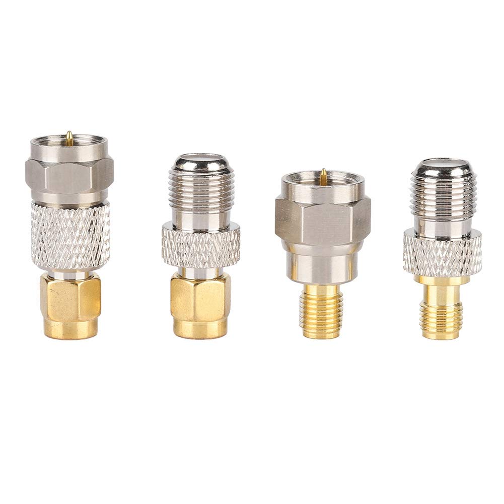 Bewinner 4pcs Portable Brass Aerial Connector, F to SMA Radio Converter Adapter - F Male to SMA Male, F Female to SMA Female, F Male to SMA Female, F Female to SMA Male