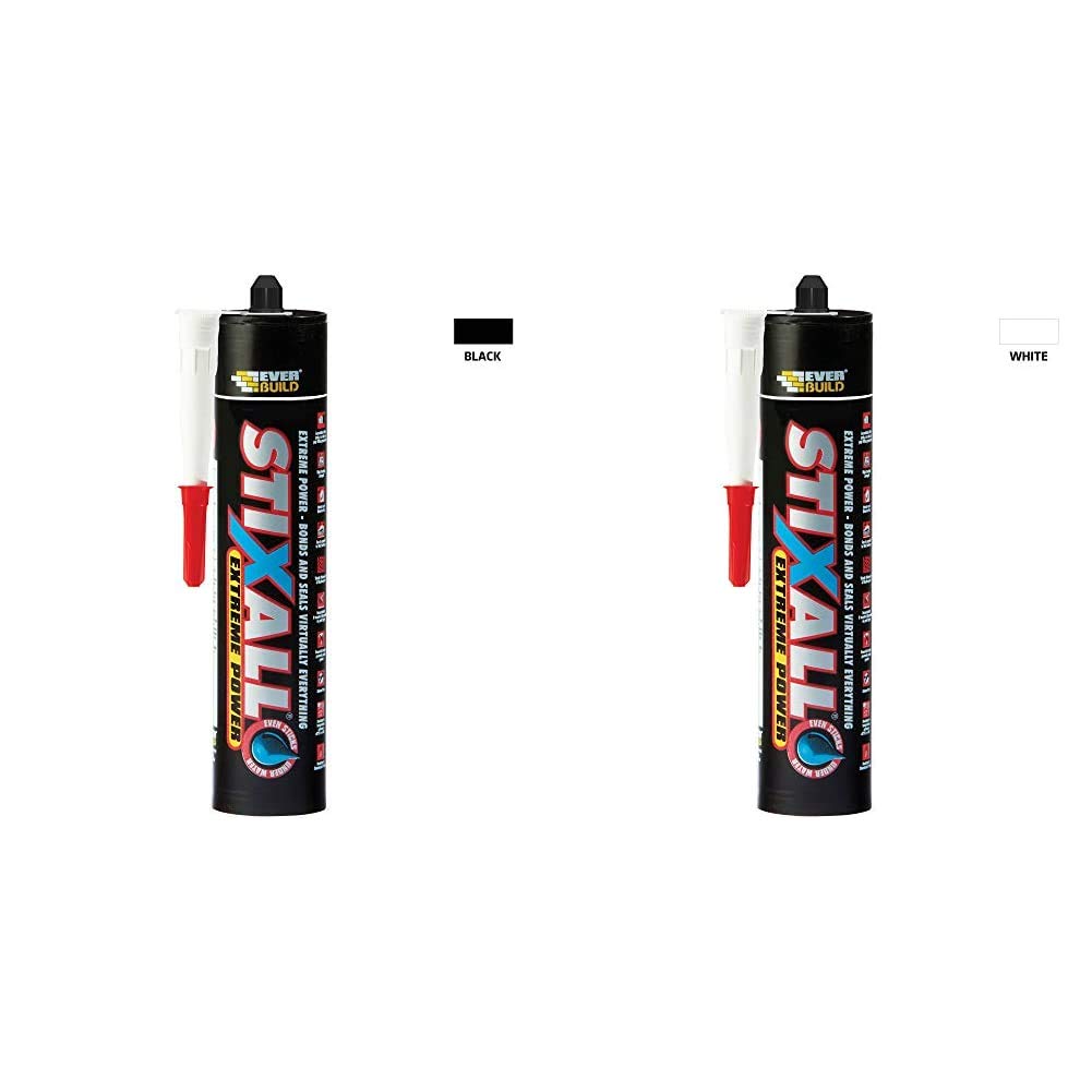 Stixall Extreme Power - Building Adhesive and Sealant Hybrid, Black, 290 ml & Stixall Extreme Power - Building Adhesive and Sealant Hybrid, White, 290 ml