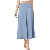 Turnhier Womens Culottes Elastic Waist Wide Leg Pants Casual Summer Palazzo Pants Lounge Trousers with Pockets