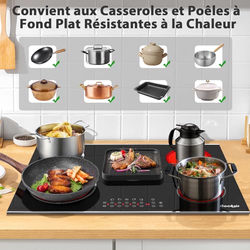 Cooksir Ceramic Hob 5 Burners with Frame, Built-in Electric Hob, 77 cm, Infrared Heat, 8400 Watt, Oval Zone for Grill, Ceramic Glass, Timer, 230V, 50Hz Built-in