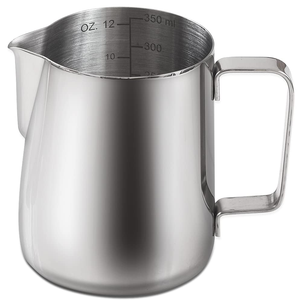 homEdge Espresso Steaming Pitchers 12 OZ / 350ml, Stainless Steel Frothing Pitcher with Measurement Scale