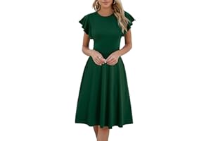 HELYO Women's Semi-Formal Ruffle Sleeves V-Back Work Fit and Flare Cocktail Wedding Guest Dress with Pockets 842