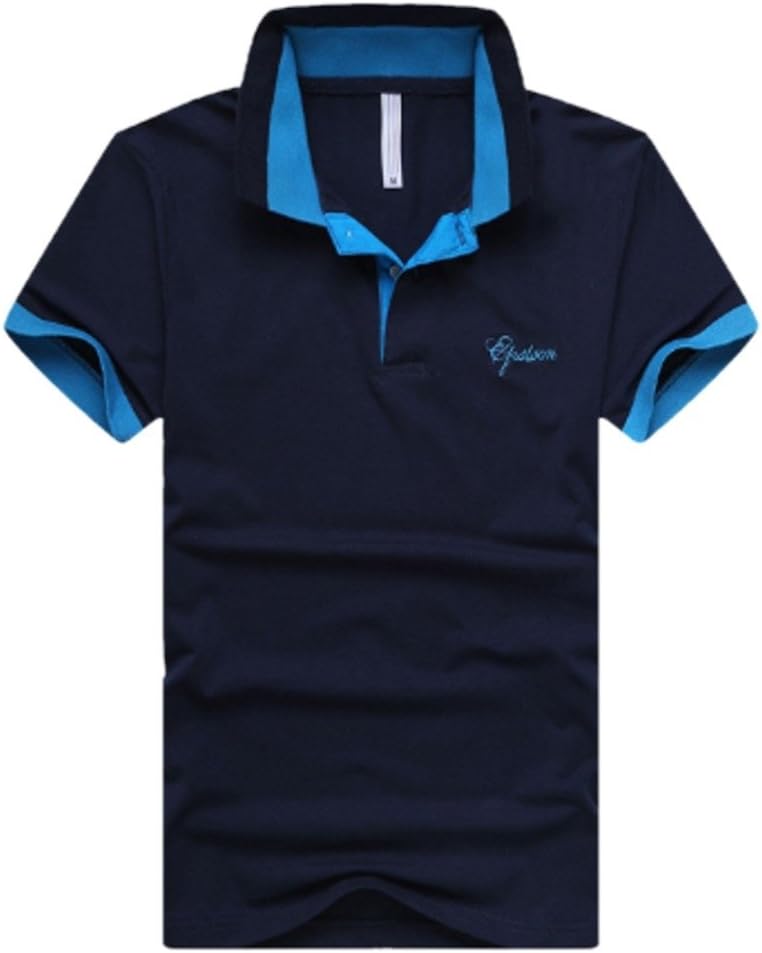 Alanes Mens High Quality Fashion Colored Short Sleeve Flip Collar Shirt