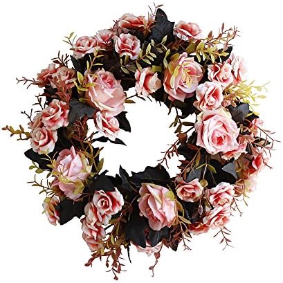 Haydice 14-inch Door Decor Artificial Garland Wreath Handmade Flowers Silk Floral Home Wall Restaurant Christmas Wreath Wedding (14in-B)