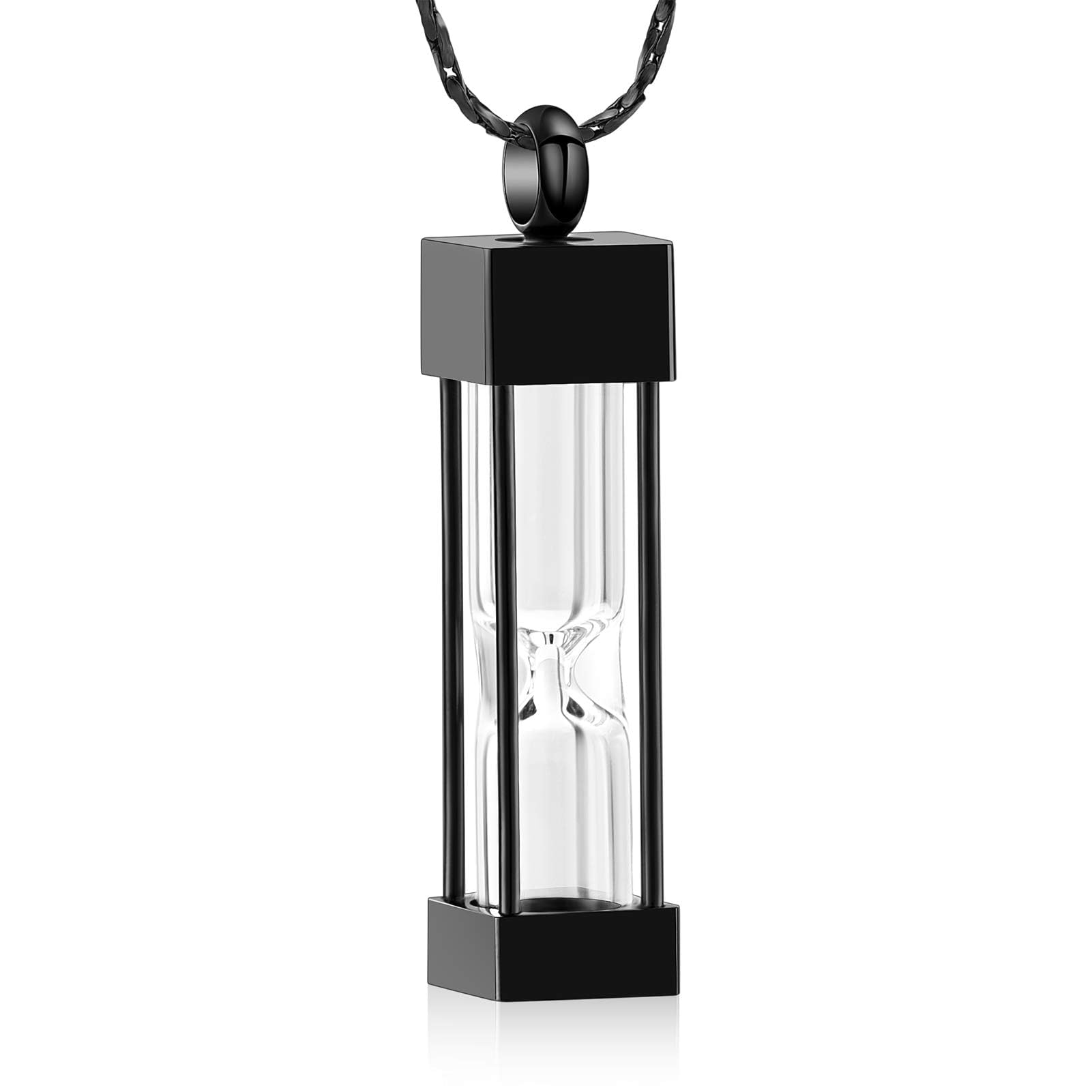 Glass Hourglass Cremation Jewelry for Ashes Container Vial Urn Necklace Pendant Stainless Steel Cylinder Bottle Memorial Cremation Keepsake Jewelry for Women/Men