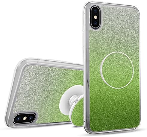 iPhone X Case, iPhone 10 Case, Luxury Bling Glitter TPU Rubber Sparkling Scratch-Resistant Cover Case with Pop Grip Mount Sokcet for Apple iPhone X/iPhone 10 (2017 Release) - Green