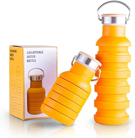 Collapsible Water Bottle with 2 Lids &amp; Carabiner Clip – Reusable Travel Water Bottle w/ Folding Cup Feature - BPA Free Silicone and Lightweight for Travel &amp; Outdoors – Great Christmas Gift