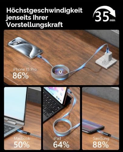 USB C Kabel, magnetisches Ladekabel, 3.3ft USB C auf USB C Kabel Typ C Kabel, Typ C Schnellladekabel Nylon Geflochten Kompatibel für phone Mac_Book Samsung Galaxy Patent Produkt