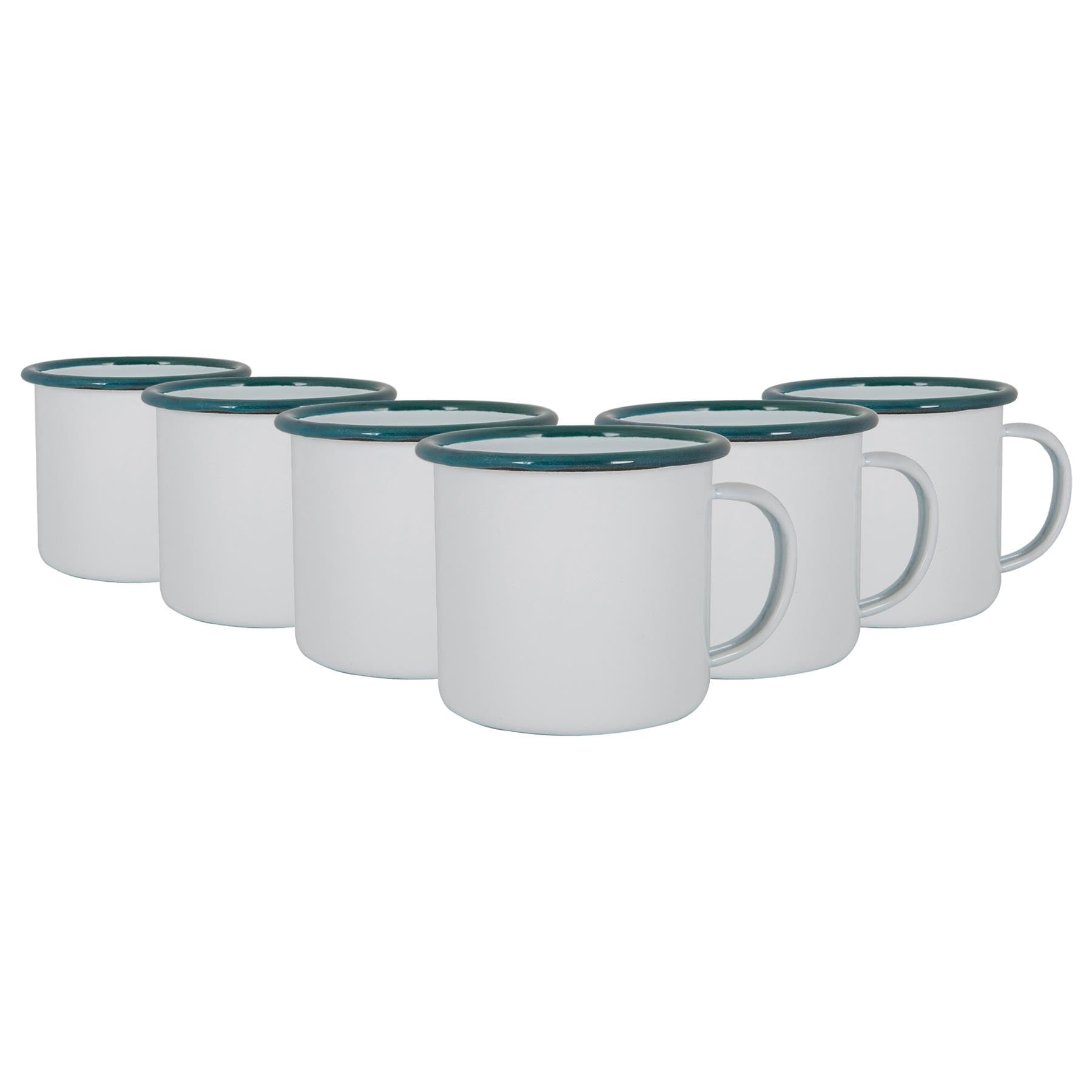 Argon Tableware White Enamel Mugs - 375ml - Green - Set of 6 Metal Drinking Cups Coffee Teacup Mug Set Hot, Cold Drinks Cups for Home, Kitchen, Dining, Travel, Camping, Hiking & Outdoor Use