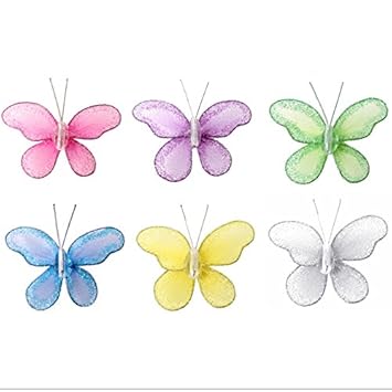 Amazon Com Mariposa Decoracion 2 Surtidos Mini Xs Malla De Nailon Con Purpurina Mariposas Decoracion De 6 Piezas Set Decorar Habitacion Guarderia Recamara Ninas Bebe Ducha Boda Cumpleanos Pared Manualidades Albumes De Recortes