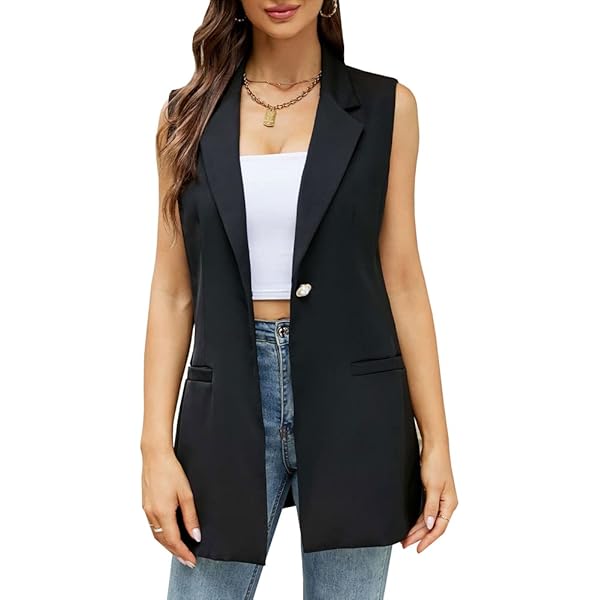 Women Sleeveless Blazer Jackets Lightweight Single Button