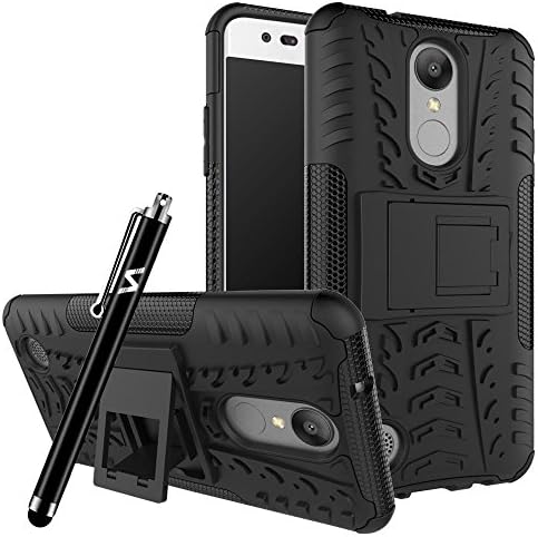 LG K4 2017 Case LG K8 2017 Case - Dual Layer Hybrid Heavy Duty Armor Strong Tough Shockproof Builder Hard Anti Slip Light Weight Back Case Cover with Kick Stand Protective Case for LG K4 2017 / LG K8 2017 Cover with Screen Protector & Touch Stylus pen (Black)