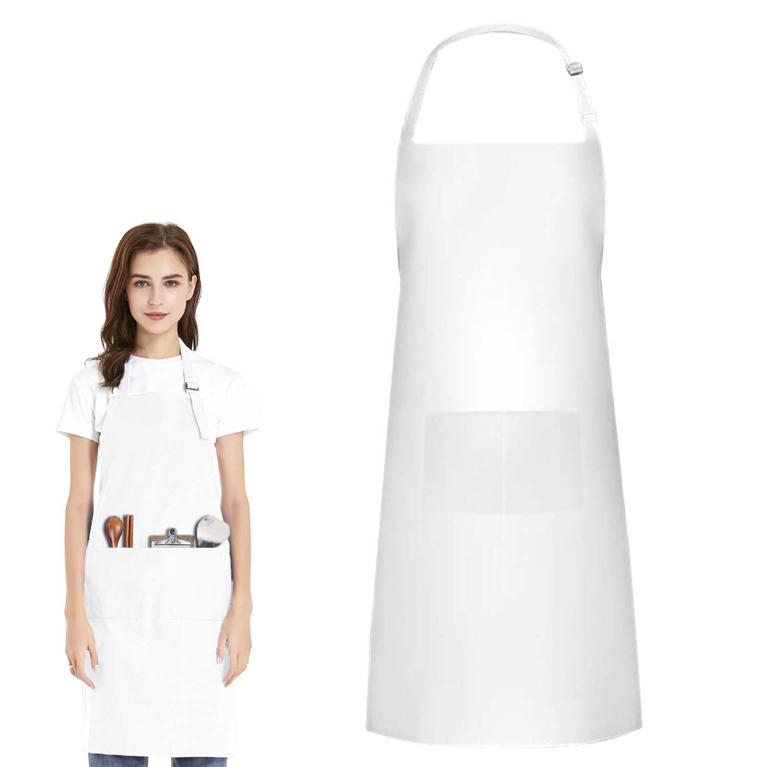 hzbaiyi Kitchen Apron Adjustable Bib Apron with 2 Pockets, Unisex Cooking Aprons for Home Kitchen, Baking, Restaurant, Coffee house Baking Gardening BBQ (White)