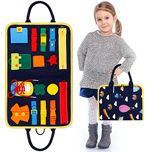 GIFTINBOX Toddler Busy Board Montessori Toys Basic Skills Board for Toddlers Learning Dress, Educational Learning Toys, Bag Designed Enlighten Toy for Infants, Boys and Girls 3 4 5 Year Old-A