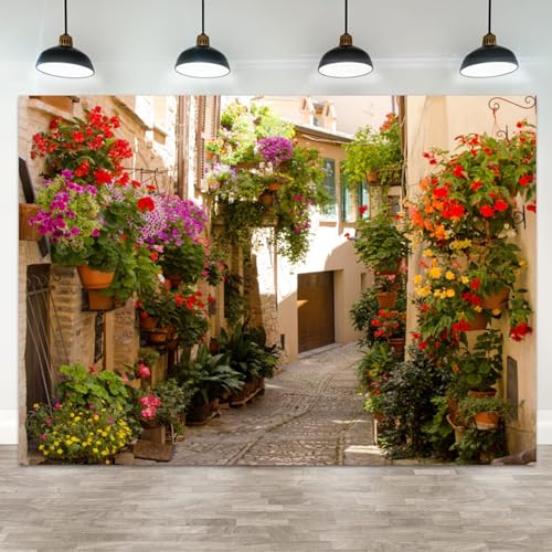 ASDCXZ 10x8ft Italy Backdrop Europe Tuscany Flower Street Spello Town Background for Photography Colorful Floral Street Banner Italian Party Decoration Italian Decor Wedding Photo Booth Prop at Amazon