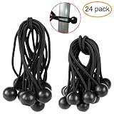 Premium Ball Bungee Cords 4 Inch and 6 Inch 24 Packs,Canopy Tarp Tie Down Cord Black,Black Tie Down Cords for Tarp