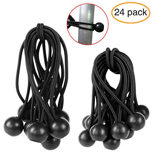 Premium Ball Bungee Cords 4 Inch and 6 Inch 24 Packs,Canopy Tarp Tie Down Cord Black,Black Tie Down Cords for Tarp
