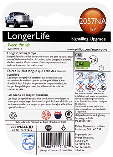 Philips 2057NA LongerLife Miniature Bulb, 2 Pack