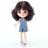 The 12 Inch Nude Doll is Similar to Blyth BJD Doll, Customized Dolls Can Be Changed Makeup and Dress by DIY, Ball Jointed Dolls Best Gifts and Hobby For Girls (short black)