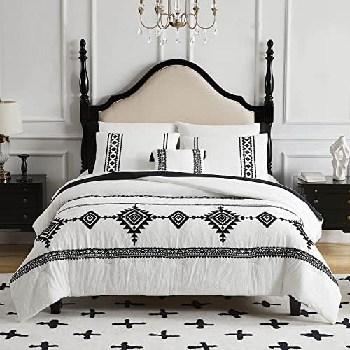 MaiRêve White Comforter Set Queen 8 Piece, Embroidery Boho Comforter