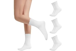 3 Pairs Ruffle Socks Women Casual Cute Ankle Socks Breathable Knit Cotton Soft Frilly Crew Socks for Women
