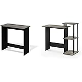 FURINNO Simplistic Study Table, French Oak Grey & Efficient Home Laptop Notebook Computer Desk with Square Shelves, French Oak Grey/Black