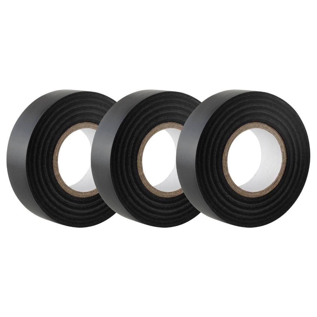 GTSE Black Electrical Tape, 19mm x 20m, Strong Self-Adhesive PVC Insulation Tape for Insulating, Repairing and Protecting Electrical Wires, 3 Rolls