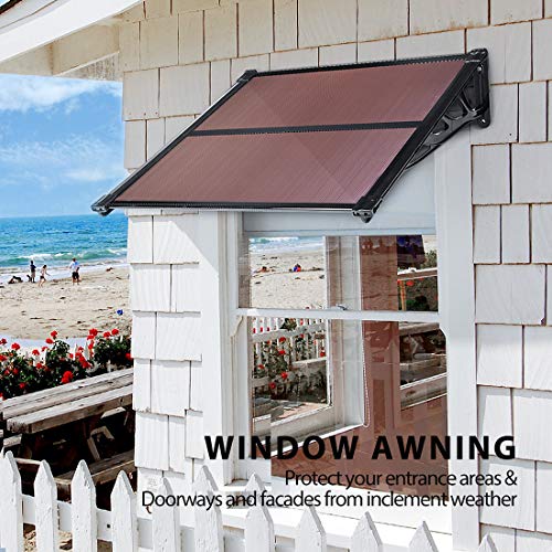 VIVOHOME Polycarbonate Spliced Window Door Awning Canopy Brown with Black Bracket 36 Inch x 40