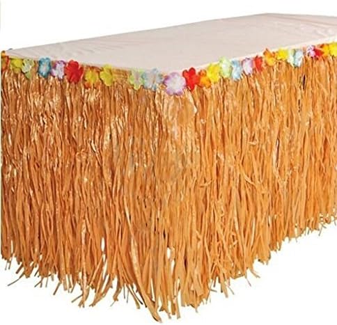 Hawaiian Table Skirt Luau Hibiscus Grass With Tropical Flowers Birthday Party Decorations 40in by Razor Leaf