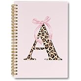 laveliabel Pink Coquette Bow Spiral Notebook, Leopard Print Initial A Journaling Notebooks, Trendy Preppy Girly Aesthetic College Ruled Spiral Notebook for School Office Supplies, 5.5x8.3 Inches