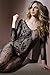 Curbigals Sexy Gorgeous Floral Lingerie Plus Size Crotchless Sleeved Bodystocking Bodysuit (Black, XL|US 14-16W)