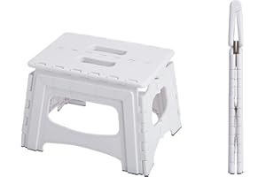 SHIMOYAMA Folding Step Stool 9IN Tall Step Stool for Adults, Collapsible Camping Stool for Indoor and Outdoor Use, Picnic, Wh