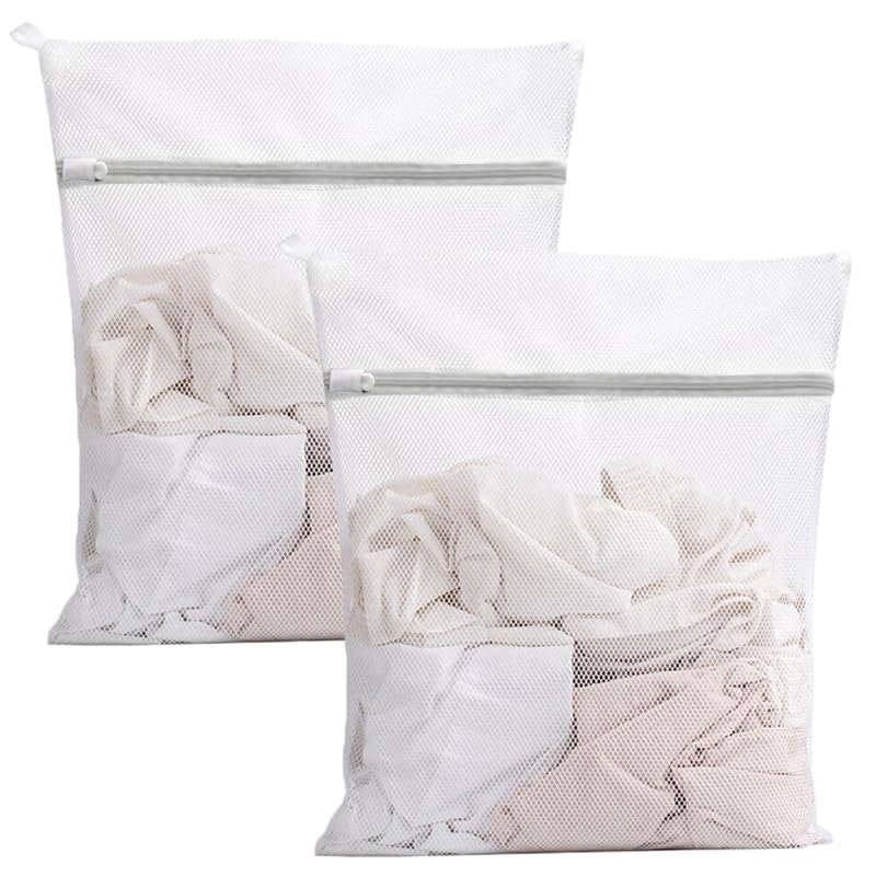 Mesh Laundry Bags with Zips for Washing Machine, 2 Pcs Random Color Durable Net Washing Bags Travel Laundry Bag (30x40cm)