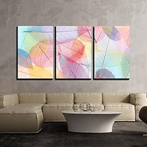 3 Piece Canvas Wall Art - Skeleton Leafs Background, Close Up - Modern Home Art Stretched and Framed Ready to Hang - 16"x24"x3 Panels