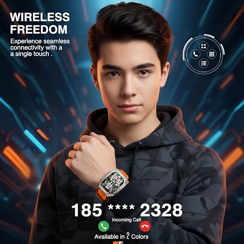 Aishini Bluetooth Calling Smart Watches for Men 2.1"IPS Large Touchscreen IP68 Waterproof Men's Smart Watch 460mAh,120+ Sport Modes, 70 Days Battery Life Fitness Smart Watch (Orange + Silver) Band