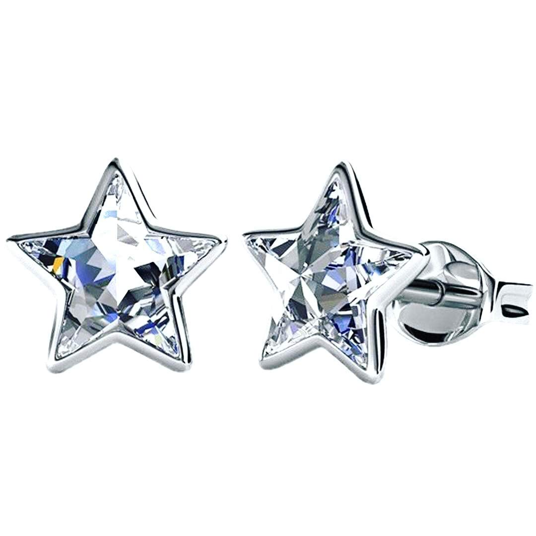 Silver Star Small Stud Swarovski Crystal Earrings - Rhodium plated for Women's or Girl's Gift.