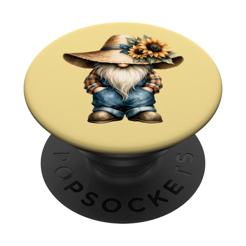 Grumpy Dad Gnome For Gardener Grandpa Yellow Sunflower PopSockets Swappable PopGrip