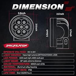 OFFROADTOWN 3.5Inch 80W Round LED Lights 2PCS