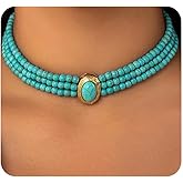 Quivox Western Turquoise Beaded Necklaces for Women vintage Boho Layered Choker Necklaces Charm Country Collar Necklace Trendy Beach Vacation Jewelry Gift
