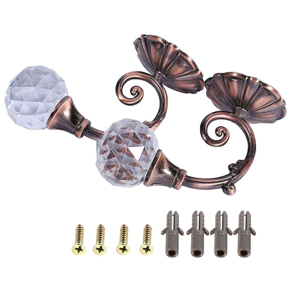 Beufee 2Pcs Curtain Tiebacks, Metal Curtain Holdbacks with Crystal Ball, European Drapes Clips, Rope Holdbacks for Window Decorative (Red Bronze), 4 * 6.2cm