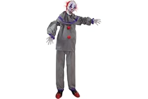 Haunted Hill Farm Life-Size Animatronic Scary Talking Clown with Motion and Touch Activated Lights and Sound, Battery-Operated Indoor or Covered Outdoor Halloween Decoration