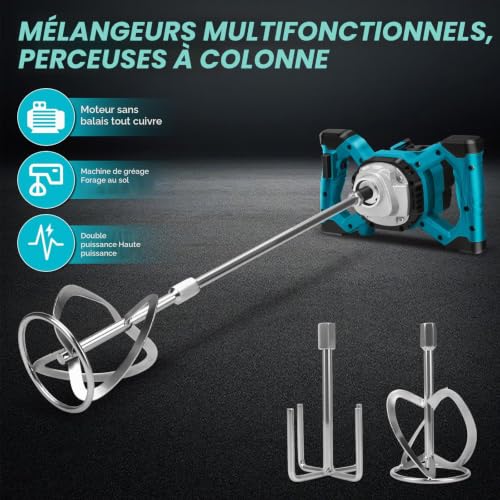 Mortar Mixer Compatible with Makita Battery, 3200W Color Mortar Beater, Max 680RPM, Electric Paddle Mixer with 6 Speed, 2 Mixing Rods (No Battery)