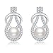 Silver Crystal Diamond Accent Pearl Round Circle Fashion Earrings Studs Drop Set for Women, with a Gift Box, White