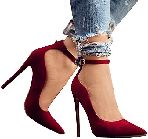 HotiQues Women's Lace Up Pointy Toe High Heels Ankle Strap Buckle Dress Pumps