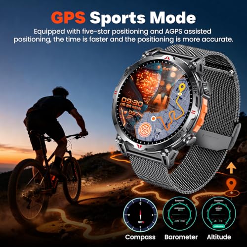 GPS Smartwatch Men's Sports Watch Fitness Watch: 1.7 Inch AMOLED Display with Bluetooth Calls/ChatGPT/3ATM/100+ Sports Modes Outdoor Smart Watch with Heart Rate Sleep Monitor Pedometer Compatible iOS