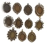 10 Pc Antiqued Blank Frame Setting for 18x25mm Flower Cabochon Resin Cameo or Glass Tray - DIY Crafts, Jewelry Making Pendant
