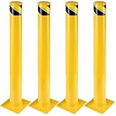 4-Pack 42 Inch Steel Safety Bollard Post, 4.5 Inch Diameter Metal Safety Bollard with 16 Anchor Bolts for Driveway Barrier, Parking Pole, Traffic Control