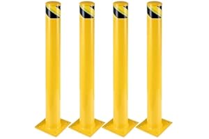 TROPOW Safety Bollard, 4 Packs 36 Inch metal Safety Bollard Post with 16 Anchor Bolts, 4.5 Inch Diameter Steel Safety Bollard for Driveway Barrier, Parking Pole,Traffic Control