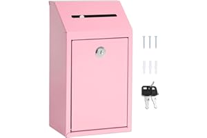 LAXAMA Metal Donation Money Cash Drop Box with Lock and Slot Suggestion Box Wall Mounted Ballot Container Mailbox Delivery for Home Office (Pink, 10.24″ x 5.71″ x 2.95″)