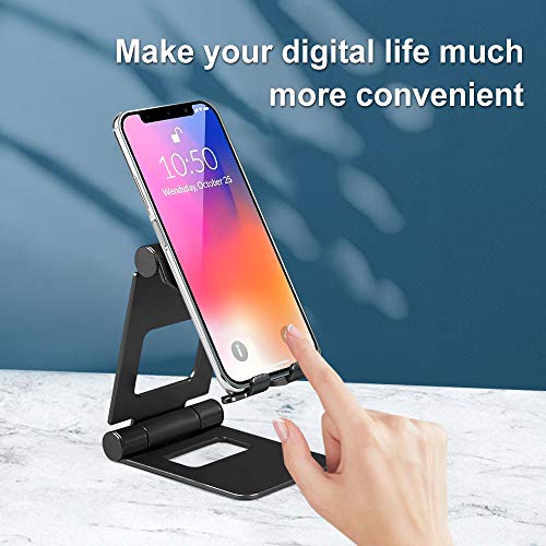 Smyidel Desk Phone Holder Multi-Angle Foldable Adjustable Cell Phone Tablet Desk Stand Mount Holder for Cellphones iPhone Samsung and Tablet (Black)
